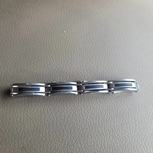 RSC Mens Stainless Steel Black Insert Golf Bracelet Bangle Wristband Chain 8.5" - Picture 8 of 9